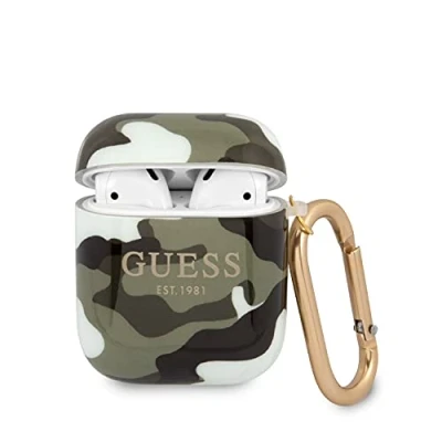 Abbildung von Guess Apple AirPods Cover Camouflage Khaki Silicone Schutzhülle Tasche Case Etui