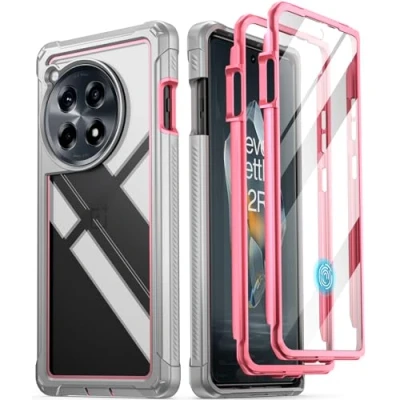 Abbildung von POETIC Guardian Hülle Kompatibel mit OnePlus 12R 5G (2024), integrierter Displayschutz, funktioniert Fingerabdruck ID, Stoßfeste, Robuste, Transparente, Ganzkörper Hybrid Schutzhülle, Pink/Klar