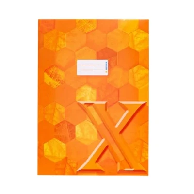 Abbildung von HERMA 20082 Heftumschlag A4 Karton Orange, veredelte Hefthülle mit Beschriftungsfeld aus stabilem &amp; extra starkem Papier, Heftschoner Hexagon Muster Motiv für Schulhefte, farbig