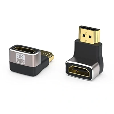 Abbildung von VMOJO 2er Pack 8K HDMI Adapter, 90 Grad nach Oben gewinkelter, vergoldeter Stecker auf Buchse, unterstützt 3D Extender für TV Stick Roku Chromecast Xbox PS5 PS4