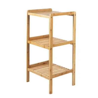 Abbildung von GreenBlue Badregal GB321, Badezimmerregal Bambus 3 Einlegeböden 37x33x78cm