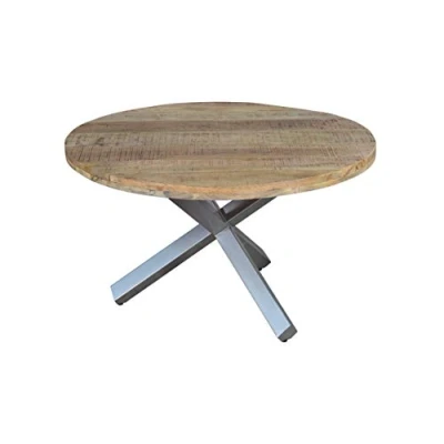Abbildung von SAM Runder Esszimmertisch 130 cm Runis, Mangoholz massiv &amp; naturfarben, Esstisch im Used Look, silberner Metallfuß in Sternform, aufgedoppelte Tischplatte 50 mm