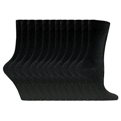 Abbildung von 12er Pack Damen Baumwolle Bunt Socken Sock Snob Dünn Bequem Crew Uni Farbig für (37 42, Schwarz)