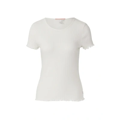 Abbildung von QS Ajourmuster Tshirt basic, Damen, Größe: Large, Creme