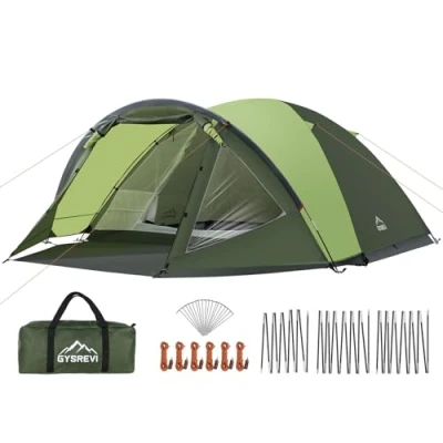 Abbildung von Gysrevi Camping Zelt mit Vorraum, Campingzelt für 3 4 Person, Kuppelzelt Personen Schlafzimmer, leichtes Outdoor Camping, Wandern, Rucksackreisen Grün
