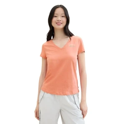 Abbildung von TOM TAILOR Denim Damen Basic T Shirt mit Knotendetail, burnt terracotta, XXL