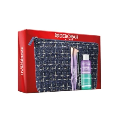 Abbildung von Deborah Milano Geschenkset für Damen, Augenbeutel, inklusive Mascara Instant up to the Stars, Augenstift 24 Stunden 251 Schwarz und zweiphasiger Augen Make Entferner Dermolab 50 ml