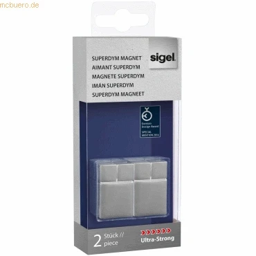 Abbildung von SIGEL GL707 ultra starke Neodym Magnete silber, massives Alu, 2er Set 2x2x3 cm SuperDym, für Glas Magnettafeln und Whiteboards
