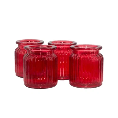 Abbildung von Creativery Windlicht Glas 8x9cm Set 4 Stück Windlichtglas Teelichthalter Teelichtgläser kleine Vasen rot