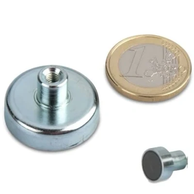 Abbildung von 5 x Ferrit Flachgreifer Ø 25,0 mm 4,5 mit Gewindebuchse M4 6,5 hält 4,0 kg Stück Topfmagnete Gewinde Buchse (Innengewinde)