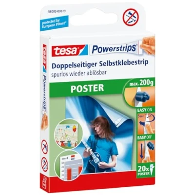 Abbildung von tesa Powerstrips Poster Doppelseitige Klebestreifen für und Plakate Selbstklebend spurlos wieder ablösbar Bis zu 200 g Halteleistung 20 Stück