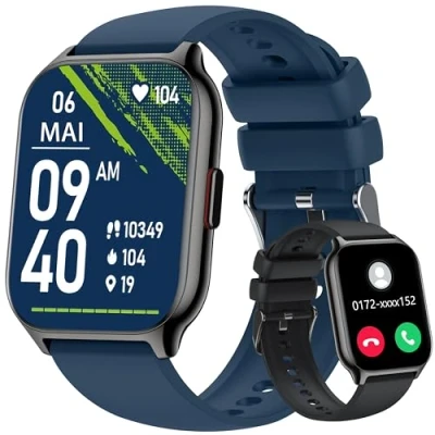 Abbildung von ZOSKVEE Smartwatch für Damen Herren, Fitnesstracker 2 Zoll Touch Farbdisplay mit Telefonfunktion, Armbanduhr Blutdruckmessung Herzfrequenz Schlafmonitor SpO2, Sportuhr IPx7 Wasserdicht Schrittzähler