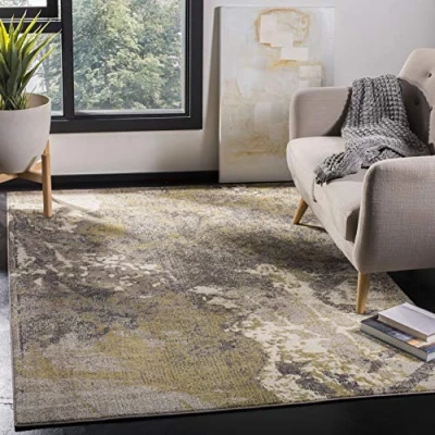 Abbildung von SAFAVIEH Boho Teppich für Wohnzimmer, Esszimmer, Schlafzimmer Monaco Collection, Kurzer Flor, Elfenbein und Grau, 155 X 231 cm