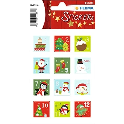 Abbildung von HERMA 15188 Aufkleber Zahlen 1 24 Glitzer, Stück, Weihnachten Sticker mit Weihnachtsmann Weihnachtsbaum, Nummer Ziffer Klebezahlen Etiketten für Weihnachtsdeko Adventskalender Deko DIY Basteln