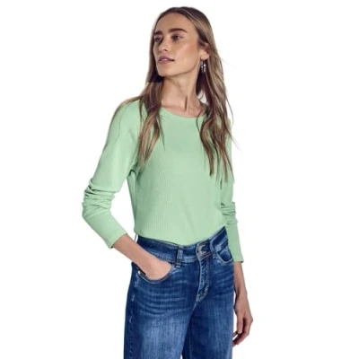 Abbildung von Street One MIT Rippstruktur Langarmshirt, Damen, Größe: 38, Grün