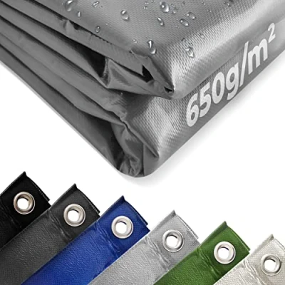 Abbildung von Jago® Abdeckplane 650 g/m², 2x3/3x5/3x6/4x3/4x5/4x6/4x7/4x8/5x6/5x7/5x8 m, Wasserdicht &amp; Reißfest, mit Ösen, Farbwahl, PVC Schutzplane, LKW Plane Gewebeplane, Regenplane (Grau, 5 x 6 m)