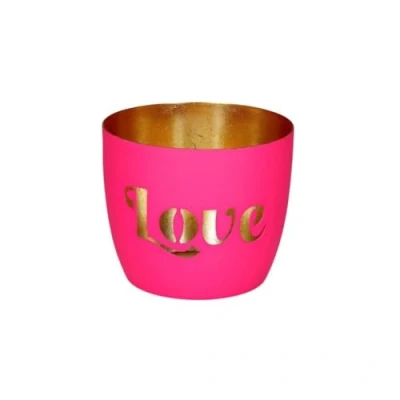 Abbildung von Gift Company Madras, Windlicht, M, Motiv: Love, hot pink/Gold