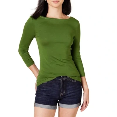 Abbildung von Amazon Essentials Damen Einfarbiges T Shirt mit U Boot Ausschnitt und 3/4 Ärmeln in schmaler Passform, Grün, XXL