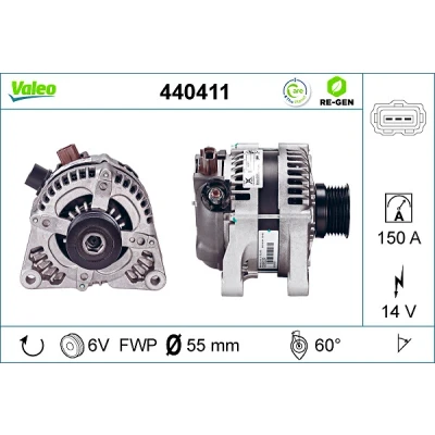 Abbildung von VALEO 440411 Lichtmaschine 14V 150A FORD: Focus 2 Schrägheck, KUGA 1, FIESTA 5, VOLVO: V50, S40 II kfzteile, kfzteile24, bandel online, bandel, atp