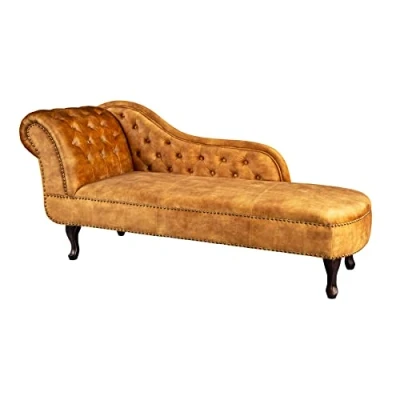 Abbildung von Riess Ambiente Chesterfield Récamière 170cm senfgelb Samt mit Knopfheftung und Nietenbesatz
