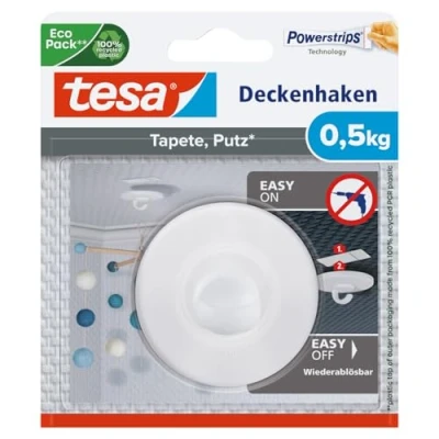 Abbildung von tesa Klebehaken POWERSTRIPS Deckenhaken mit max. 500g Haltekraft Dekohaken, Dekoration, Mobilé, (Packung, 1 St), Stripes selbstklebend Haken für Tapete &amp; Putz je 500 g