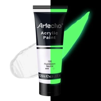 Abbildung von Artecho Acrylfarbe Leuchtfarbe Neutral 120 ml, Wasserfest und Lichtecht, Schnell Trocknend, für Leinwand, Holz, Stoff, Handwerk, Leder Stein.