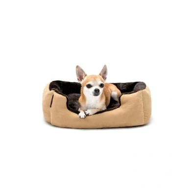 Abbildung von lionto Tierkissen Hundebett mit Wendekissen &amp; Veloursbezug, Wendekissen, braun/beige, 50 cm x 37