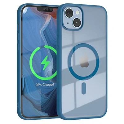 Abbildung von EAZY CASE Crystal TPU Hülle kompatibel mit iPhone 14 Plus Qi Charging, Silikon Kameraschutz, Slimcover, Handyhülle, Silikonhülle, Soft Case, Kratzschutz, Transparent/Dunkel Blau