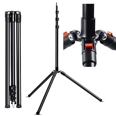 Abbildung von K&amp;F Concept Lichtstativ mit 180 Umkehrbaren Beinen, 86.5&#039;&#039;/220cm Alu Light Stand Tragend 4KG, Tragbares Beleuchtungstativ für Outdoor Fotografie Strobe Softbox,1/4&quot; Schraubenadapter, Stativtasche