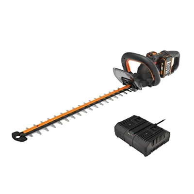 Abbildung von WORX WG286E Nitro Profi Akku Heckenschere 40V präziser Schnitt auch bei schwierigen Winkeln bürstenloser Motor 58cm Schnittlänge 27mm Zahnabstand inkl. 2 x 2Ah &amp; Dual Ladegerät