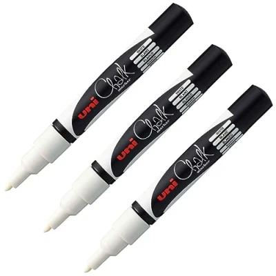 Abbildung von UNI Ball 205080 Fenster &amp; Kreidemarker CHALK PWE 3MS, 3 Kreidestifte weiß, 0,9 1,3 mm Rundspitze