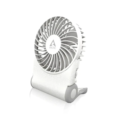 Abbildung von ARCTIC Summair 2Go Wiederaufladbarer Handventilator mit Standfuß, stufenlos regelbar, 4 77h Laufzeit, USB C Anschluss (inkl. A Kabel) Weiß