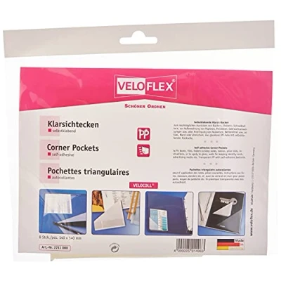 Abbildung von VELOFLEX 2211000 Dreiecktaschen VELOCOLL Einstecktaschen Klebeecken PP Folie, 14 x cm, selbstklebend, 8 Stück