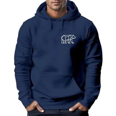 Abbildung von Neverless® Hoodie Herren Print Polygon Bär Natur Outdoor Kapuzenpullover Fashion Streetstyle 1 Navy M