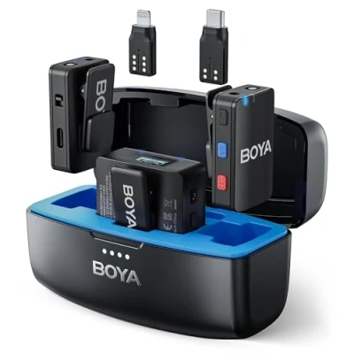 Abbildung von BOYA MIC kabelloses Lavalier Mikrofon mit MFi zertifiziertem Lightning &amp; USB C, Onboard Aufnahme, 300 m Reichweite, 50 Stunden Akkulaufzeit, Geräuschunterdrückung, für iPhone,