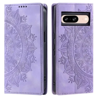 Abbildung von CoverKingz Handyhülle für Google Pixel 9/9 Pro Handytasche mit Kartenfach Klapp Etui Cover Handy Hülle klappbar Motiv Mandala Lila