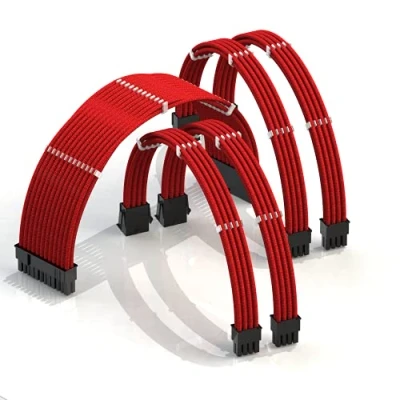 Abbildung von LINKUP AVA 30cm PSU Kabelverlängerung Ummantelt GPU Nach Maß PC Stromversorgung mit Kamm Kit 1x 24 P (20+4) 2X 8 (4+4) CPU (6+2) Set 300mm Rot