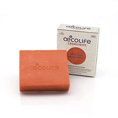 Abbildung von oecolife Naturseife Sinnlicher Granatapfel 100g, handgemachte Cremeseife Seife für Hände, Körper &amp; Gesicht vegan, ohne Palmöl Silikone