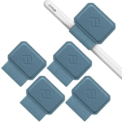Abbildung von Fintie 4 Stück Stifthalter Selbstklebend für Apple Pencil und Stylus Stift, Elastisch Kunstleder Pen Loop Holder Notizbuch, Kalender, Tablet, Ordner, Dunstblau