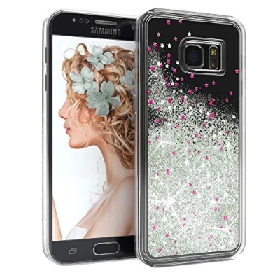Abbildung von EAZY CASE Hülle kompatibel mit Samsung Galaxy S7 Schutzhülle Flüssig Glitzer, Handyhülle, Schutzhülle, Back Cover Glitter Flüssigkeit, aus TPU/Silikon, Transparent/Durchsichtig, Silber