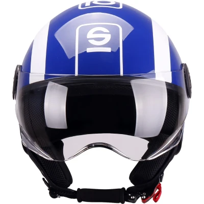 Abbildung von Sparco Riders Sp601 Motorradhelm, Scooter ECE 22.06 Homologiert, Demi Jet Helm mit Anti Kratz Visier und Micrometric Auslösung, BLAU/Weiss, L