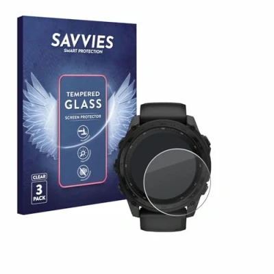 Abbildung von Savvies Panzer Schutz Glas für Garmin Tactix 8 Solar (51 mm) (3 Stück) 9H Hartglas, Anti Fingerprint, Displayschutz