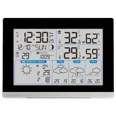 Abbildung von WD2100 Internetwetterstation Wetterdaten auf dem Display und Smartphone oder Tablet über die App &quot;Direkt Wetter&quot;
