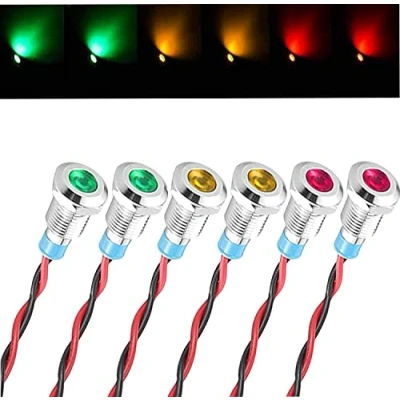 Abbildung von GUUZI 6pcs 220V 230V 8mm LED Panel Pilot Dash Warnlicht Kontrollleuchte Lampe Glühbirnen Richtungs (Rot/Gelb/Grün)