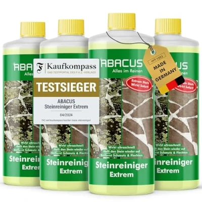 Abbildung von ABACUS Steinreiniger Extrem, Flechtenentferner, Intensiv außen Grünbelagentferner (Entfernt sofort Algen, Schmutz Grünbeleg und Flechten, [ 4x1000ml Extrem mit Sofortwirkung)