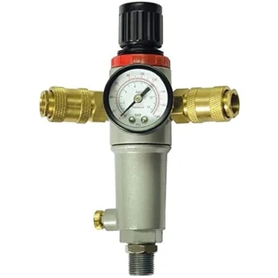 Abbildung von Stanley Druckminderer mit Manometer 152172XSTN Filter, und Max. 10Bar Ablesung in Bar/PSI 3/4 &quot;M + 2 Schnellkupplungen