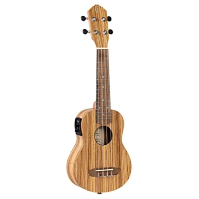 Abbildung von Ortega Guitars Sopran Ukulele elektro akustisch Timber Series inklusive Deluxe Gigbag Zebrano/ Mahagoni (RFU10ZE)