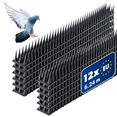 Abbildung von KADAX 12 Stück Vogelabwehr Spikes, Kunststoff, 51x4x3,5 cm, 3 reihig, für Tauben, Katzen, Marder, Zaun, Balkon, Dach, Fensterbank, robust und wetterbeständig, frei zuschneidbar, Schwarz