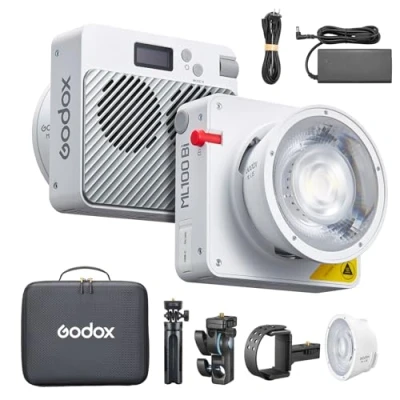 Abbildung von Godox ML100Bi Kit1 120 W LED Videoleuchte, zweifarbige Videolicht 2800 K 6500 K, CRI97+, TLCI98+, APP Steuerung, 11 Lichteffekte, Halterung mit 15 und 36 Linsenreflektor Tasche