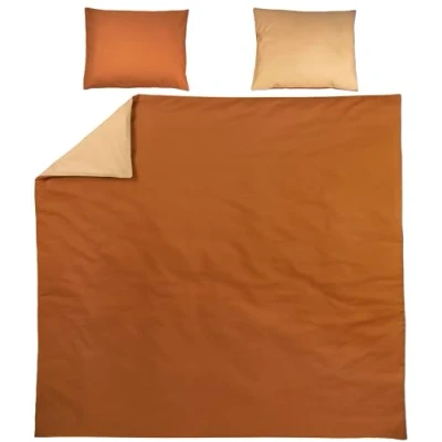 Abbildung von Meyco Home Uni Bettwäsche Doppelbett (Baumwolle, atmungsaktives Material, einfache Pflege, praktischer Einschlagstreifen, Maße: 240 x 200/220 cm), Camel/Warmer Sand